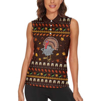 Turkey And WIne Christmas Women Sleeveless Polo Shirt Xmas Holiday Patterns - Wonder Print Shop