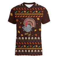 Turkey And WIne Christmas Women V-Neck T-Shirt Xmas Holiday Patterns - Wonder Print Shop