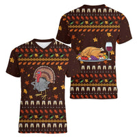 Turkey And WIne Christmas Women V-Neck T-Shirt Xmas Holiday Patterns - Wonder Print Shop
