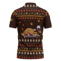 Turkey And WIne Christmas Zipper Polo Shirt Xmas Holiday Patterns - Wonder Print Shop
