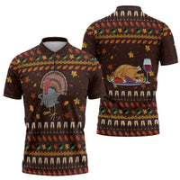 Turkey And WIne Christmas Zipper Polo Shirt Xmas Holiday Patterns - Wonder Print Shop