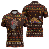 Turkey And WIne Christmas Zipper Polo Shirt Xmas Holiday Patterns - Wonder Print Shop
