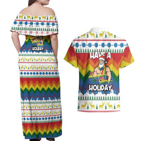 Have A Super Gay Holiday Christmas Couples Matching Off Shoulder Maxi Dress and Hawaiian Shirt Xmas Holiday Patterns - Wonder Print Shop