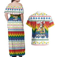 Have A Super Gay Holiday Christmas Couples Matching Off Shoulder Maxi Dress and Hawaiian Shirt Xmas Holiday Patterns - Wonder Print Shop