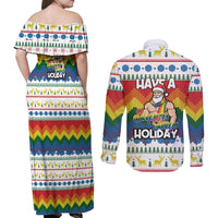 Have A Super Gay Holiday Christmas Couples Matching Off Shoulder Maxi Dress and Long Sleeve Button Shirt Xmas Holiday Patterns - Wonder Print Shop