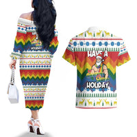 Have A Super Gay Holiday Christmas Couples Matching Off The Shoulder Long Sleeve Dress and Hawaiian Shirt Xmas Holiday Patterns - Wonder Print Shop