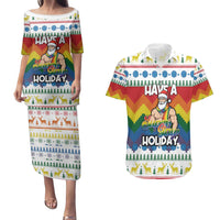 Have A Super Gay Holiday Christmas Couples Matching Puletasi and Hawaiian Shirt Xmas Holiday Patterns - Wonder Print Shop