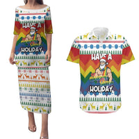Have A Super Gay Holiday Christmas Couples Matching Puletasi and Hawaiian Shirt Xmas Holiday Patterns - Wonder Print Shop