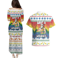 Have A Super Gay Holiday Christmas Couples Matching Puletasi and Hawaiian Shirt Xmas Holiday Patterns - Wonder Print Shop