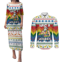 Have A Super Gay Holiday Christmas Couples Matching Puletasi and Long Sleeve Button Shirt Xmas Holiday Patterns - Wonder Print Shop