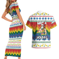 Have A Super Gay Holiday Christmas Couples Matching Short Sleeve Bodycon Dress and Hawaiian Shirt Xmas Holiday Patterns - Wonder Print Shop
