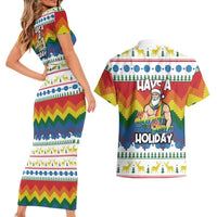 Have A Super Gay Holiday Christmas Couples Matching Short Sleeve Bodycon Dress and Hawaiian Shirt Xmas Holiday Patterns - Wonder Print Shop
