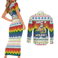 Have A Super Gay Holiday Christmas Couples Matching Short Sleeve Bodycon Dress and Long Sleeve Button Shirt Xmas Holiday Patterns - Wonder Print Shop