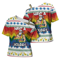 Have A Super Gay Holiday Christmas Cross Shoulder Shirt Xmas Holiday Patterns - Wonder Print Shop