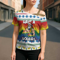 Have A Super Gay Holiday Christmas Cross Shoulder Shirt Xmas Holiday Patterns - Wonder Print Shop