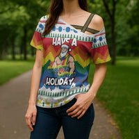Have A Super Gay Holiday Christmas Cross Shoulder Shirt Xmas Holiday Patterns - Wonder Print Shop
