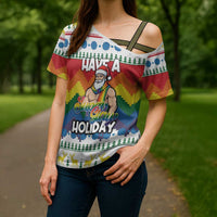 Have A Super Gay Holiday Christmas Cross Shoulder Shirt Xmas Holiday Patterns - Wonder Print Shop