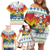 Have A Super Gay Holiday Christmas Family Matching Off Shoulder Short Dress and Hawaiian Shirt Xmas Holiday Patterns - Wonder Print Shop