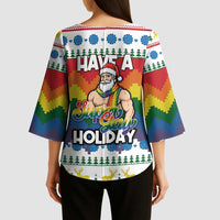 Have A Super Gay Holiday Christmas Kimono Sleeve Blouse Xmas Holiday Patterns - Wonder Print Shop
