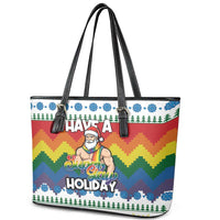 Have A Super Gay Holiday Christmas Leather Tote Bag Xmas Holiday Patterns - Wonder Print Shop