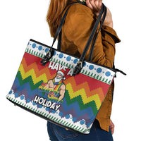 Have A Super Gay Holiday Christmas Leather Tote Bag Xmas Holiday Patterns - Wonder Print Shop