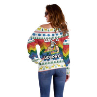 Have A Super Gay Holiday Christmas Off Shoulder Sweater Xmas Holiday Patterns - Wonder Print Shop