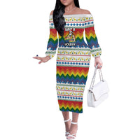 Have A Super Gay Holiday Christmas Off The Shoulder Long Sleeve Dress Xmas Holiday Patterns - Wonder Print Shop