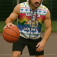 Have A Super Gay Holiday Christmas Sleeveless Zip Hoodie Xmas Holiday Patterns - Wonder Print Shop
