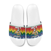 Have A Super Gay Holiday Christmas Slide Sandals Xmas Holiday Patterns - Wonder Print Shop
