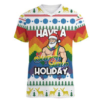 Have A Super Gay Holiday Christmas Women V-Neck T-Shirt Xmas Holiday Patterns - Wonder Print Shop