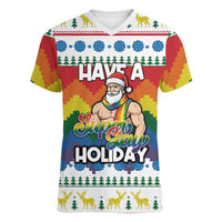 Have A Super Gay Holiday Christmas Women V-Neck T-Shirt Xmas Holiday Patterns - Wonder Print Shop