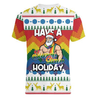 Have A Super Gay Holiday Christmas Women V-Neck T-Shirt Xmas Holiday Patterns - Wonder Print Shop