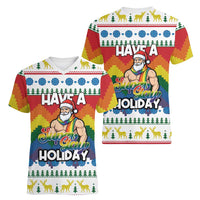 Have A Super Gay Holiday Christmas Women V-Neck T-Shirt Xmas Holiday Patterns - Wonder Print Shop