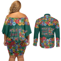 Home Sweet Home Minnesota Flower Xmas Christmas Couples Matching Off Shoulder Short Dress and Long Sleeve Button Shirt Xmas Holiday Patterns - Wonder Print Shop