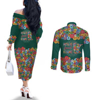 Home Sweet Home Minnesota Flower Xmas Christmas Couples Matching Off The Shoulder Long Sleeve Dress and Long Sleeve Button Shirt Xmas Holiday Patterns - Wonder Print Shop