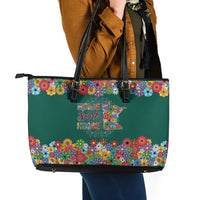 Home Sweet Home Minnesota Flower Xmas Christmas Leather Tote Bag Xmas Holiday Patterns - Wonder Print Shop