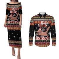 Have A Nutty Holiday Christmas Couples Matching Puletasi and Long Sleeve Button Shirt Xmas Holiday Patterns - Wonder Print Shop