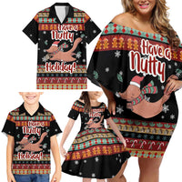 Have A Nutty Holiday Christmas Family Matching Off Shoulder Short Dress and Hawaiian Shirt Xmas Holiday Patterns - Wonder Print Shop