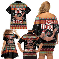 Have A Nutty Holiday Christmas Family Matching Off Shoulder Short Dress and Hawaiian Shirt Xmas Holiday Patterns - Wonder Print Shop