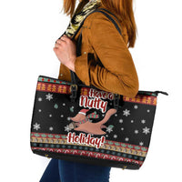 Have A Nutty Holiday Christmas Leather Tote Bag Xmas Holiday Patterns - Wonder Print Shop