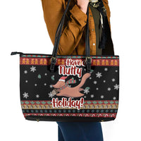 Have A Nutty Holiday Christmas Leather Tote Bag Xmas Holiday Patterns - Wonder Print Shop