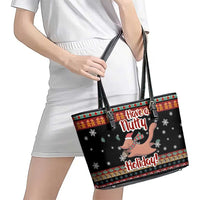 Have A Nutty Holiday Christmas Leather Tote Bag Xmas Holiday Patterns - Wonder Print Shop