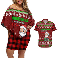 Tractor Santa Christmas Couples Matching Off Shoulder Short Dress and Hawaiian Shirt Xmas Holiday Patterns - Wonder Print Shop