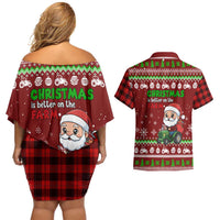 Tractor Santa Christmas Couples Matching Off Shoulder Short Dress and Hawaiian Shirt Xmas Holiday Patterns - Wonder Print Shop