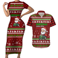 Tractor Santa Christmas Couples Matching Short Sleeve Bodycon Dress and Hawaiian Shirt Xmas Holiday Patterns - Wonder Print Shop