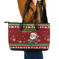 Tractor Santa Christmas Leather Tote Bag Xmas Holiday Patterns - Wonder Print Shop