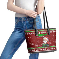 Tractor Santa Christmas Leather Tote Bag Xmas Holiday Patterns - Wonder Print Shop