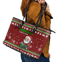 Tractor Santa Christmas Leather Tote Bag Xmas Holiday Patterns - Wonder Print Shop