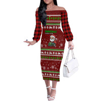 Tractor Santa Christmas Off The Shoulder Long Sleeve Dress Xmas Holiday Patterns - Wonder Print Shop