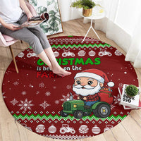 Tractor Santa Christmas Round Carpet Xmas Holiday Patterns - Wonder Print Shop